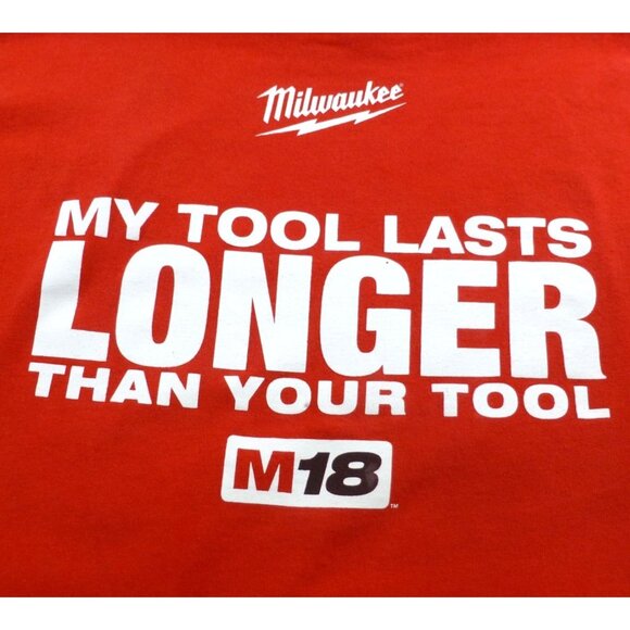 Milwaukee Red Graphic T-Shirt XL Gildan Heavy Cotton "My Tool Lasts Longer" - Picture 10 of 10